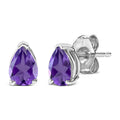 14K White Gold 6x4MM Pear Shaped Purple Amethyst Solitaire Stud Earrings by Bids.com