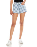 Aqua Checkerboard Print Denim Shorts by Vanessa Jane