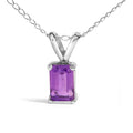 14K White Gold 6x4MM Emerald Cut Purple Amethyst Solitaire Pendant Necklace by Bids.com