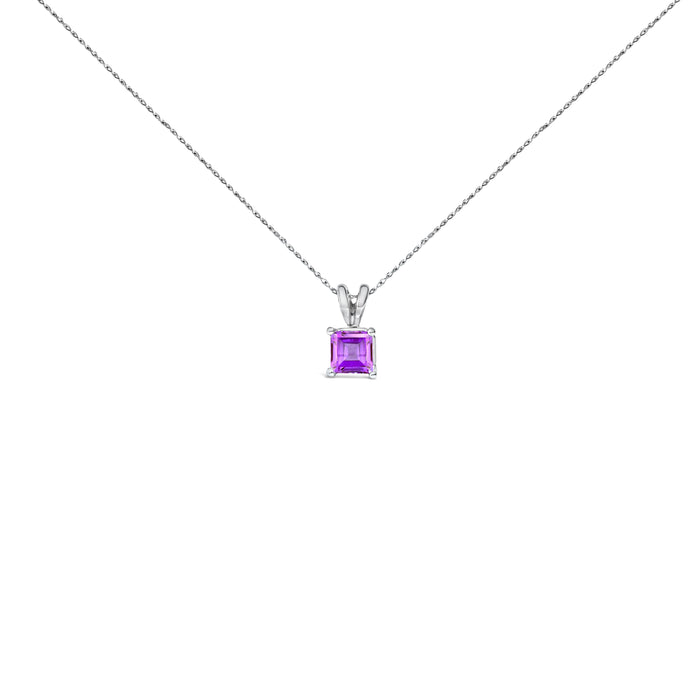 14K White Gold 5x5 MM Square Shaped Purple Amethyst Solitaire Pendant Necklace by Bids.com
