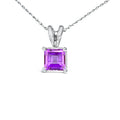 14K White Gold 5x5 MM Square Shaped Purple Amethyst Solitaire Pendant Necklace by Bids.com