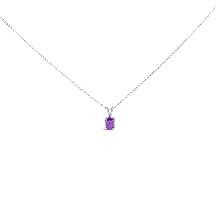 14K White Gold 6x4MM Oval Shaped Purple Amethyst Solitaire Pendant Necklace by Bids.com