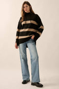 Nantucket Sound Striped Mock-Neck Sweater Hoodie by Boutique 23