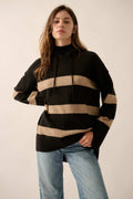 Nantucket Sound Striped Mock-Neck Sweater Hoodie by Boutique 23