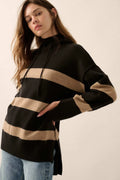 Nantucket Sound Striped Mock-Neck Sweater Hoodie by Boutique 23