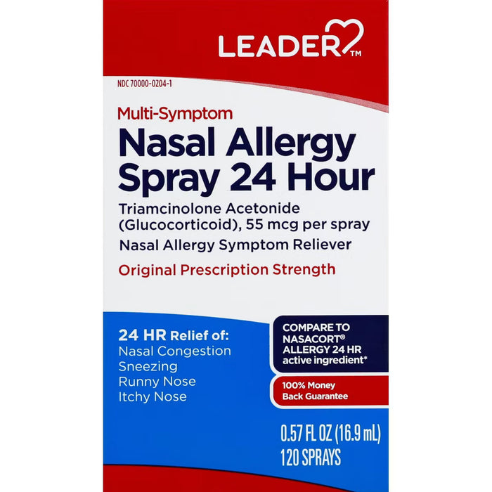 Leader 24-Hour Multi-Symptom Nasal Allergy Spray, Triamcinolone Acetonide 55 mcg, 0.57 fl oz by Pasteur Pharmacy