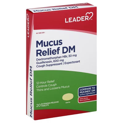 Leader Mucus Relief DM, Extended-Release Tablets, 20 ct (Compare to Mucinex® DM) by Pasteur Pharmacy