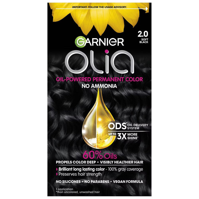 Garnier Olia Oil Powered Permanent Haircolor 2.0 Soft Black by Pasteur Pharmacy