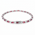 3.4 Ct Baguette Red Rhodolite Prong Silver Tennis Link Bracelet by Fine Color Jewels