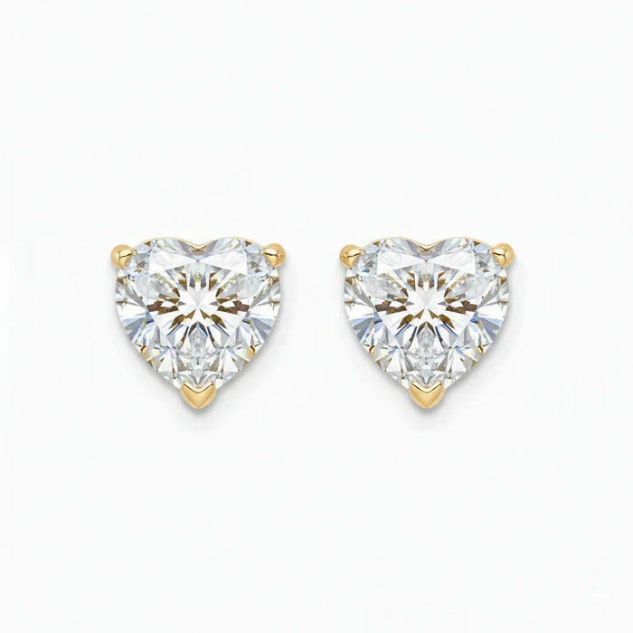 IGI Certified Heart Lab Grown Diamond Solitaire Stud Earrings Yellow Gold by Fine Color Jewels