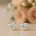 IGI Certified Heart Lab Grown Diamond Solitaire Stud Earrings Yellow Gold by Fine Color Jewels