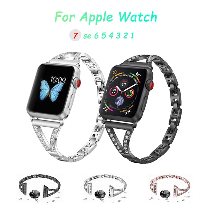 Diamond - Steel Apple Watch Band Series 11/10/9/8/7/6/5/4/ SE / Ultra 1/2/3 by Arleathercraft