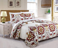 DaDa Bedding Casablanca Garden Mediterranean Floral Red & White Quilted Bedspread Set (HS-11130) by DaDalogy Bedding Collection