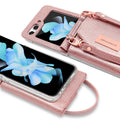 Women's Rose Gold Flip Leather Wallet Case With Wristband For Samsung Galaxy Z Flip 6 by Merch Section