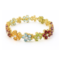 20.9 Ct Rainbow Multi-Gemstone Prong Yellow Gold Plated Silver Floral Cluster Inline Box Clasp Tennis Bracelet by Fine Color Jewels