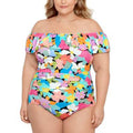 Swim Solutions Plus Size Tummy Control Off-the-Shoulder Ruffled Swimsuit by Vanessa Jane