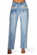 Kenia Pearl Fringe High Rise Denim Jeans by The House of Stylez