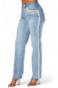 Kenia Pearl Fringe High Rise Denim Jeans by The House of Stylez