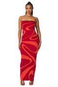 Multi Color Waves Strapless Maxi Tube Dress by The House of Stylez