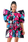 Multi Color Puff Sleeve Baby Doll Dress