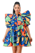 Multi Color Puff Sleeve Baby Doll Dress by The House of Stylez