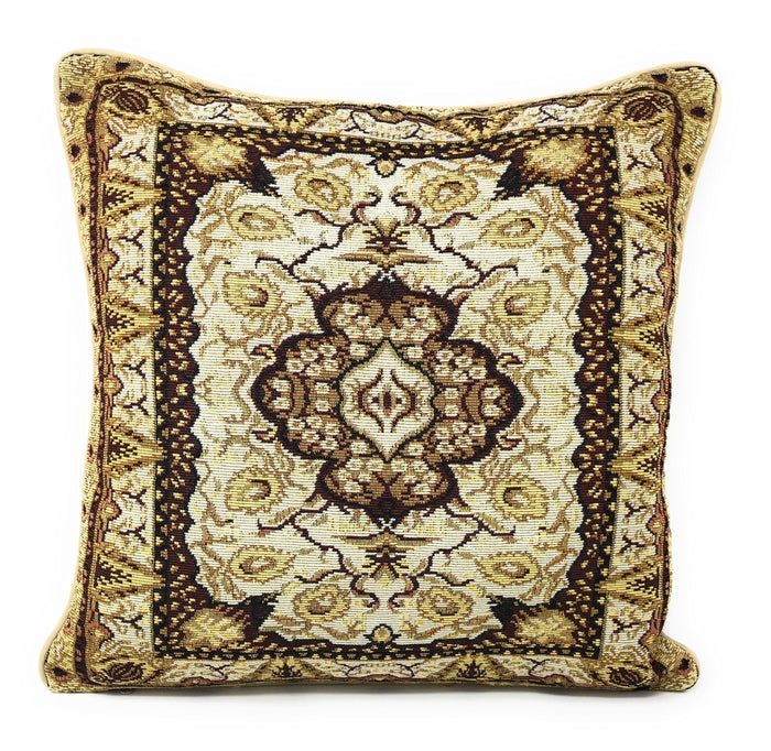DaDa Bedding Elegant Golden Persian Style Rug Floral Tapestry Throw Pillow Covers 16" x 16" by DaDalogy Bedding Collection