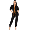 Short Sleeve Cargo Jumpsuit with Orange Zipper