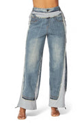 Runaway Straight Leg Denim Detail Jean Sweatpants by The House of Stylez