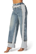 Runaway Straight Leg Denim Detail Jean Sweatpants by The House of Stylez