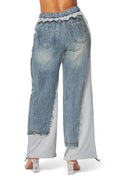 Runaway Straight Leg Denim Detail Jean Sweatpants by The House of Stylez