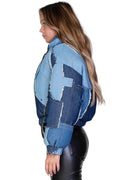 Denim Patch Cropped Puffer Jacket by The House of Stylez
