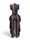 Curvy Color Striped Jumpsuit with Ruffles by The House of Stylez