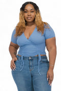 Curvy Ribbed Ruched Drawstring Surplice Top {BT3335X} by The House of Stylez
