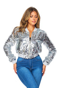 Sequin Cropped Bomber Jacket by The House of Stylez