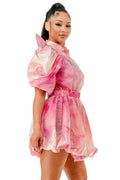 MultiColor Puffy Sleeve Bubble Hem Mini Dress by The House of Stylez