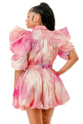 MultiColor Puffy Sleeve Bubble Hem Mini Dress by The House of Stylez