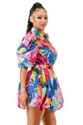 MultiColor Puffy Sleeve Bubble Hem Mini Dress by The House of Stylez