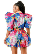 MultiColor Puffy Sleeve Bubble Hem Mini Dress by The House of Stylez