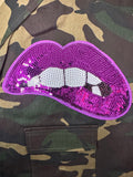 Camouflage Sequin Lips Split Sleeve Jacket by The House of Stylez
