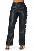 Shimmer Lane Vegan Leather Fringe Pants by The House of Stylez