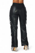 Shimmer Lane Vegan Leather Fringe Pants by The House of Stylez