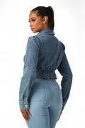 Zaida Smocked Waist Denim Crop Top / Jacket by The House of Stylez