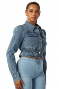 Zaida Smocked Waist Denim Crop Top / Jacket by The House of Stylez
