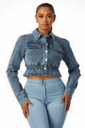 Zaida Smocked Waist Denim Crop Top / Jacket by The House of Stylez
