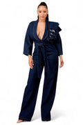 Curvy Dark Denim Ruffle Shoulder Jumpsuit by The House of Stylez