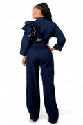Curvy Dark Denim Ruffle Shoulder Jumpsuit by The House of Stylez