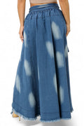 Denim Tie Dye Maxi Skirt With Shirt Sleeves Belt by The House of Stylez
