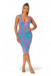 Harper Checkered Keyhole Knit Midi Bodycon Dress