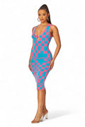 Harper Checkered Keyhole Knit Midi Bodycon Dress by The House of Stylez