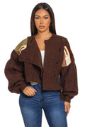 Asymmetric Patchwork Knit Button Sweater by The House of Stylez